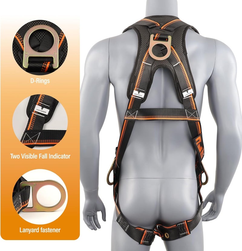 QFU Full Body Safety Harness & Fall Protection Kit with Padded Straps, ANSI Compliant, Includes Shock-Absorbing Lanyard for Roofing, Construction and Industrial Use - Image 4